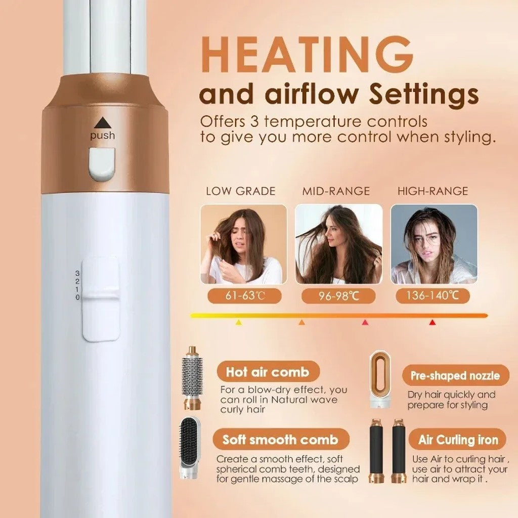 Blow Dryer Brush 5 in 1 Hair Styler Set - Hot Air Brush with 2 Air Curling Barrels, Round Brush & Sm #g04