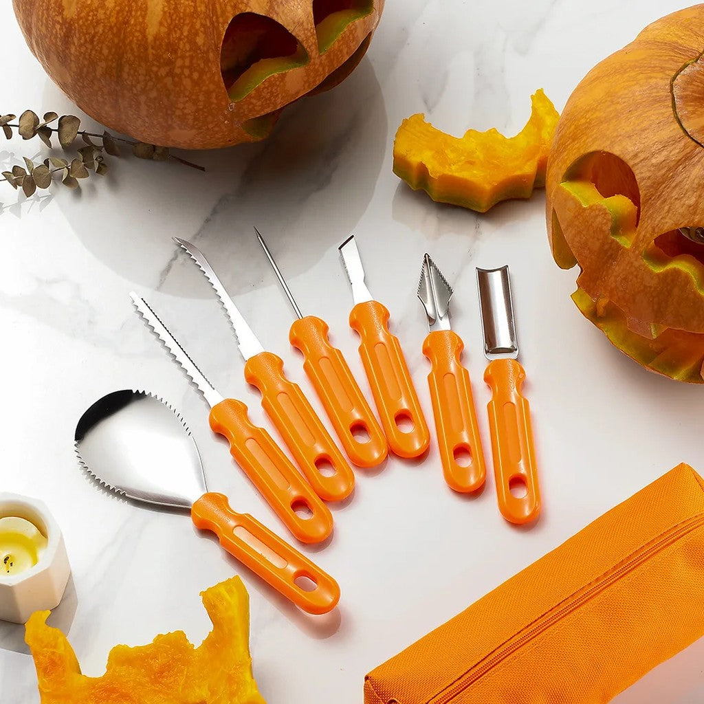 Pumpkin Carving Kit 7 Piece Stainless Steel Pumpkin Carving Tools with Serrated Scoop, Saws, Gouges  #g04