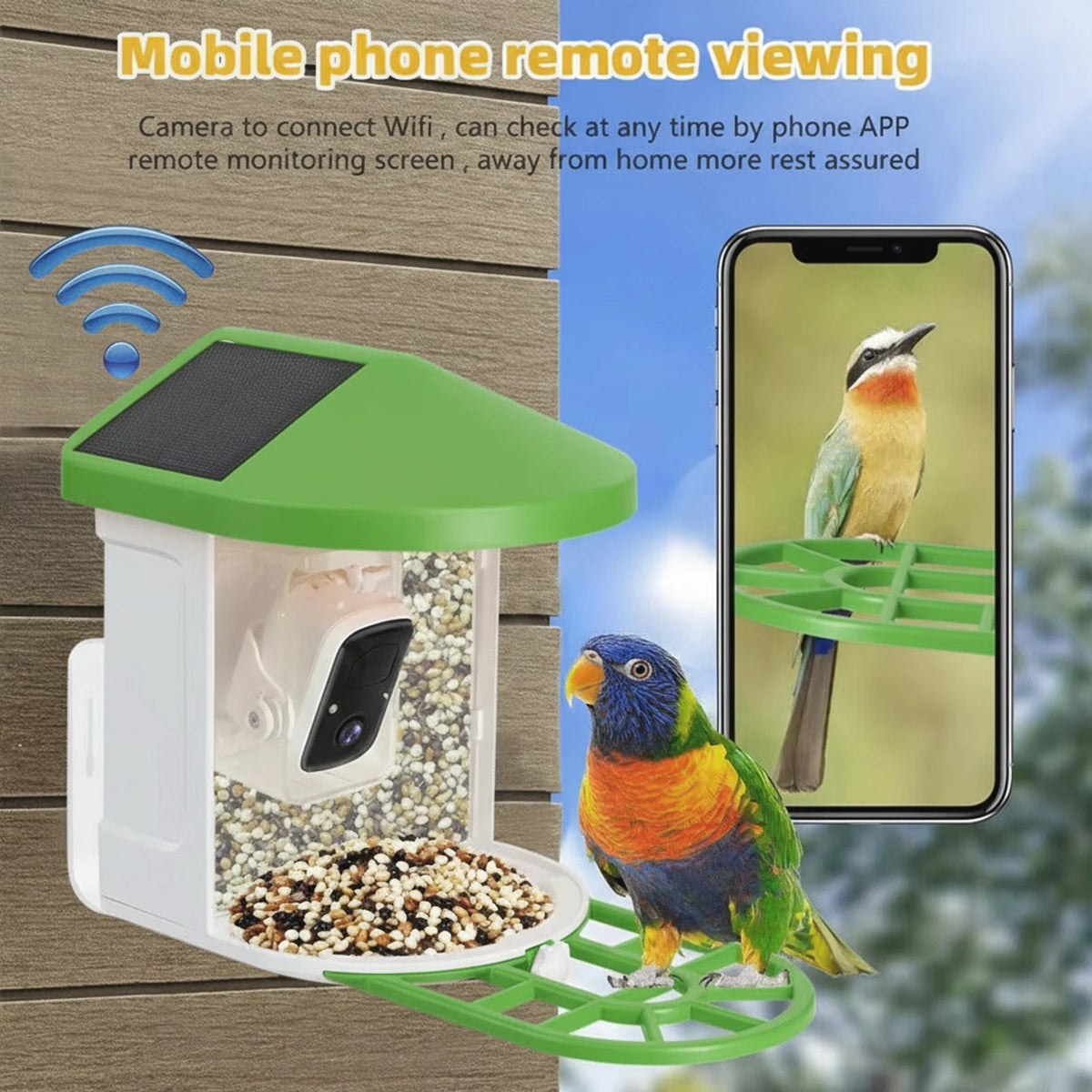 Smart Bird Feeder with Camera, Solar Powered WiFi Bird Feeder Cam with AI Bird Recognition, 1080P Ni #g04