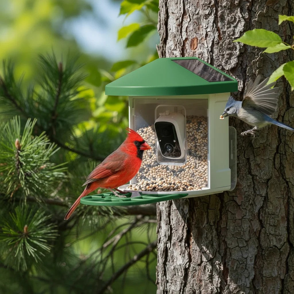 Smart Bird Feeder with Camera, Solar Powered WiFi Bird Feeder Cam with AI Bird Recognition, 1080P Ni #g05