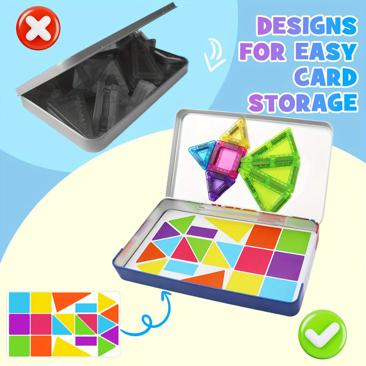 Magnetic Tiles Mini Travel Set in Metal Tin - 26, 40 or 57 Pcs Magnetic Building Blocks with Rounded #g05