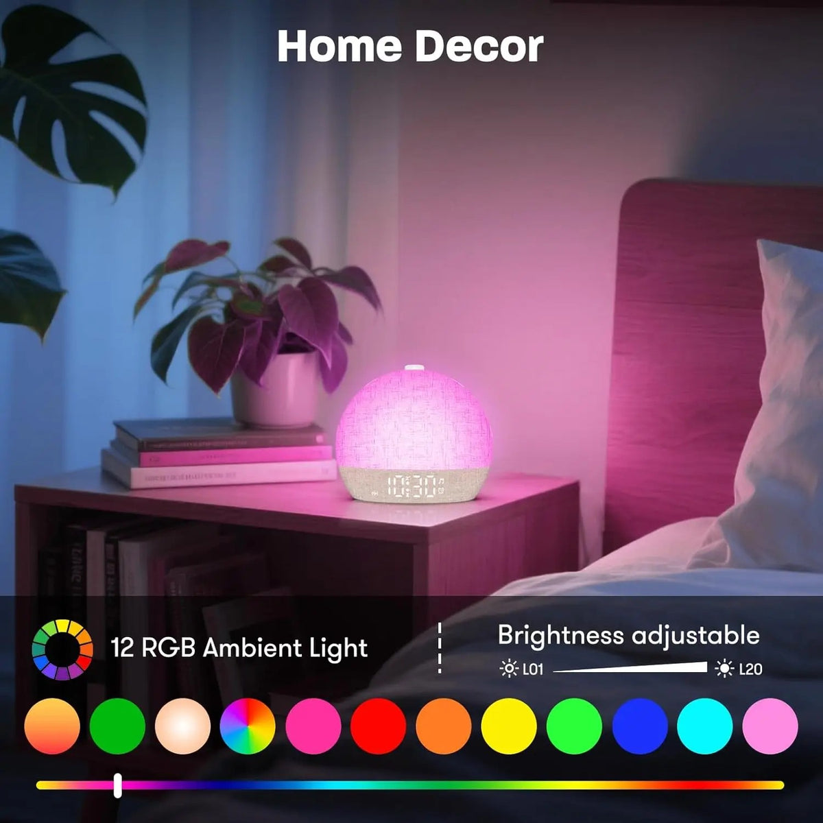 Sunrise Alarm Clock with White Noise Sound Machine - Wake Up Light with 30 Sleep Sounds, 12 RGB Nigh #g05