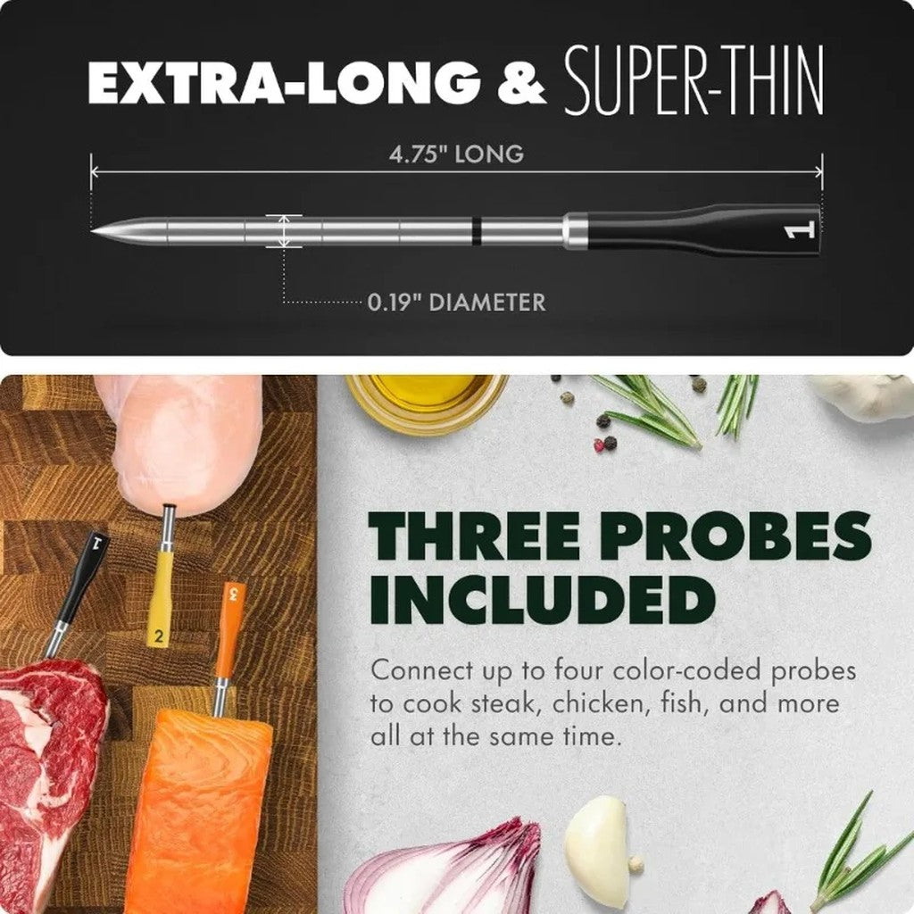 Smart Meat Thermometer with 3 Ultra-Thin Probes, WiFi Unlimited Range, 5 Sensors per Probe, Heat Res #g05