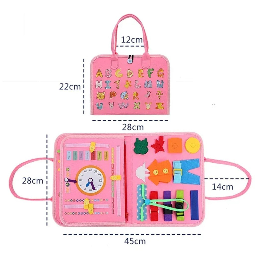 Busy Board for Toddlers - Felt Travel Busy Board with Handles, Zippers, Buckles, Laces, Clock & Puzz #g05