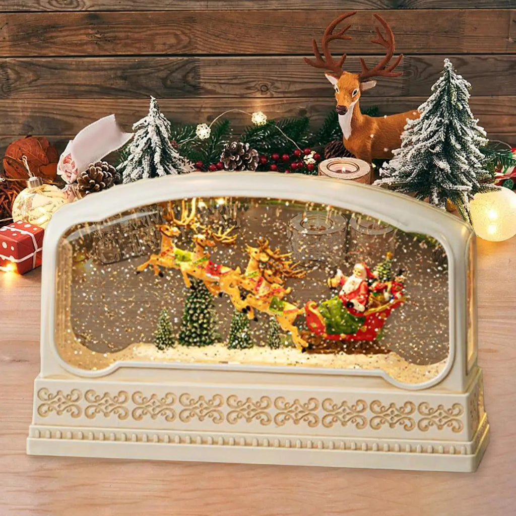 Christmas Snow Globe Music Box - Musical Lighted Snow Globe Night Light, Book or Panorama Style, USB #g06
