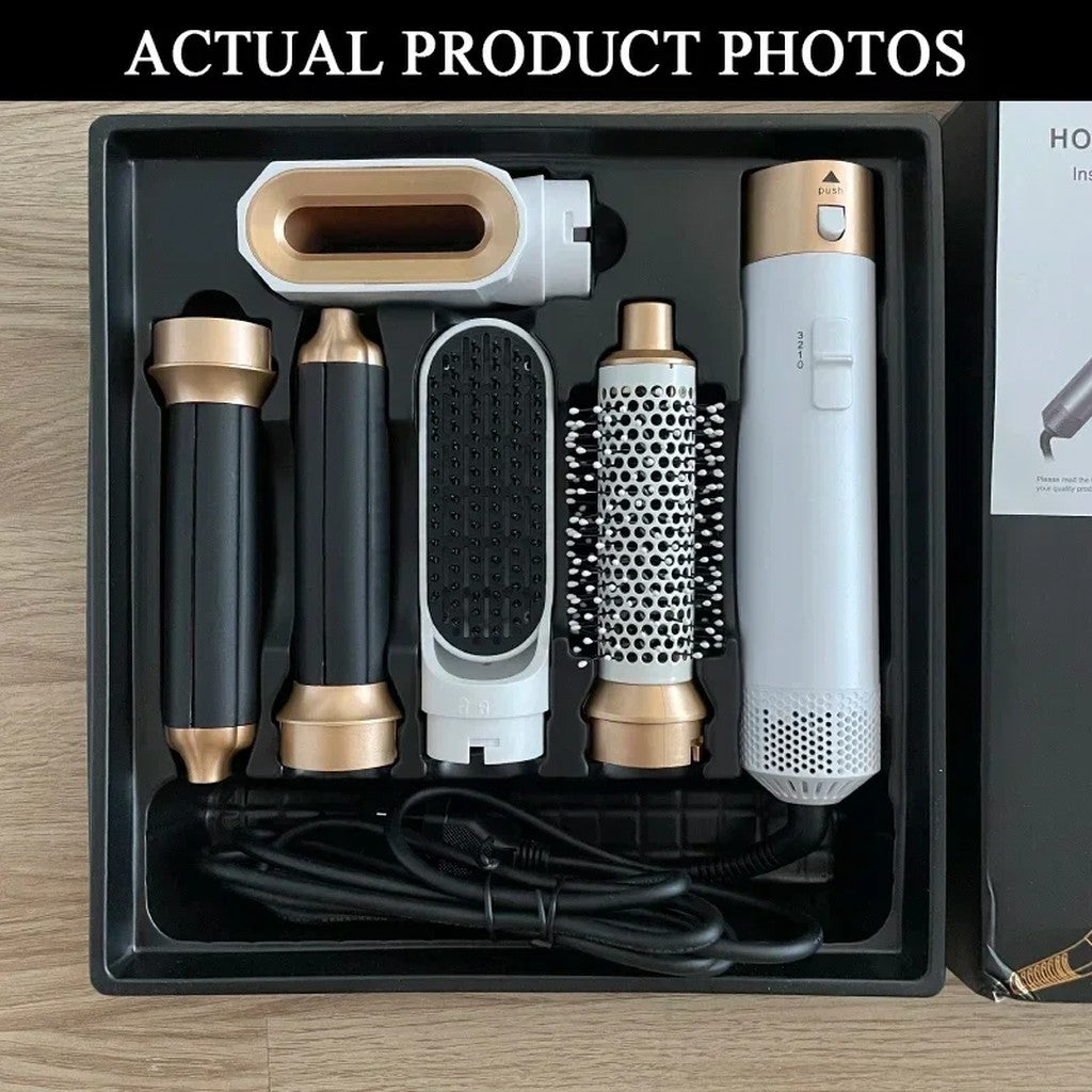 Blow Dryer Brush 5 in 1 Hair Styler Set - Hot Air Brush with 2 Air Curling Barrels, Round Brush & Sm #g06