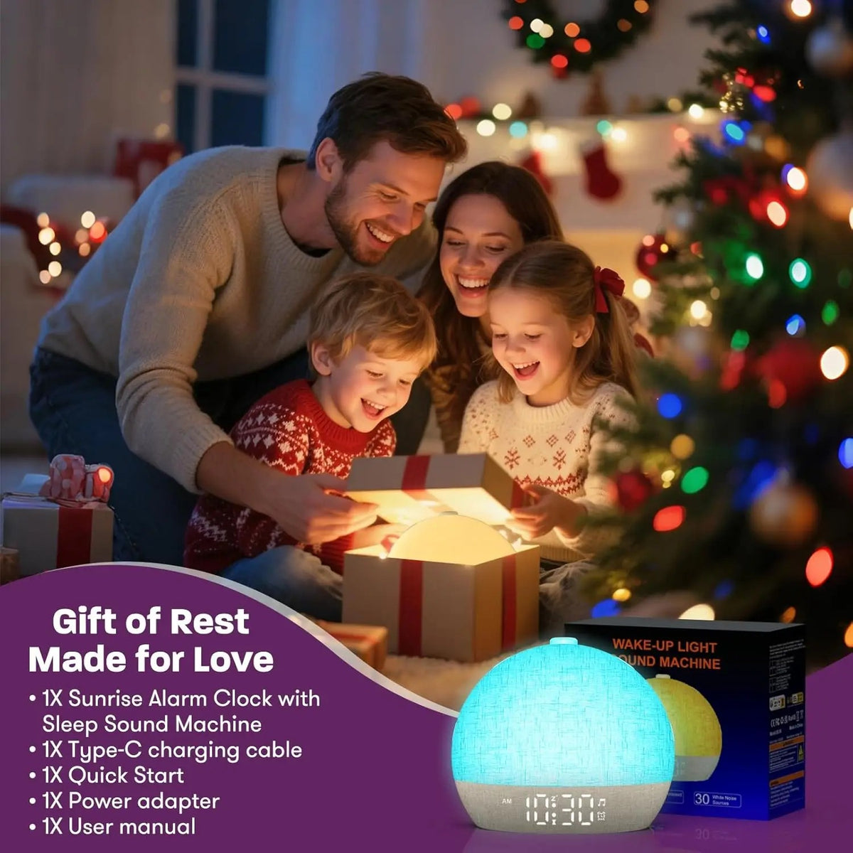 Sunrise Alarm Clock with White Noise Sound Machine - Wake Up Light with 30 Sleep Sounds, 12 RGB Nigh #g06