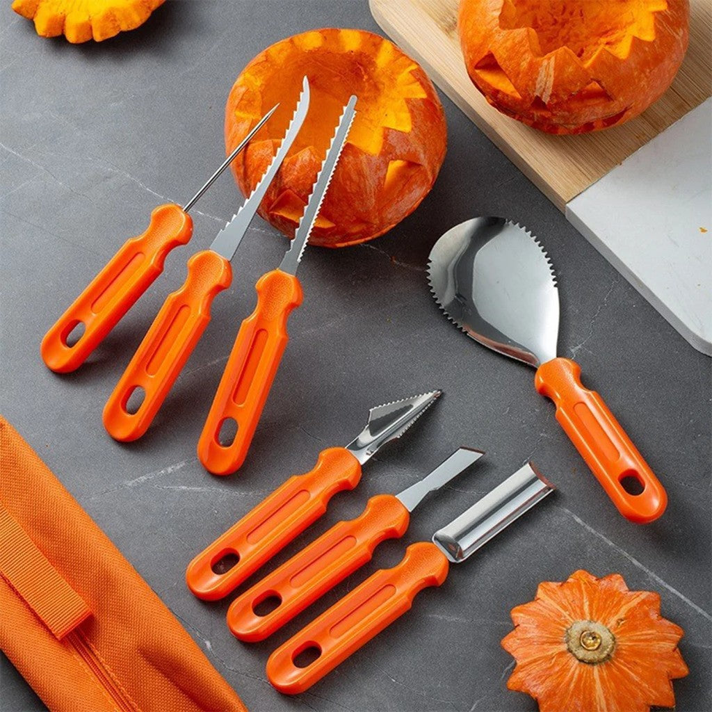 Pumpkin Carving Kit 7 Piece Stainless Steel Pumpkin Carving Tools with Serrated Scoop, Saws, Gouges  #g06