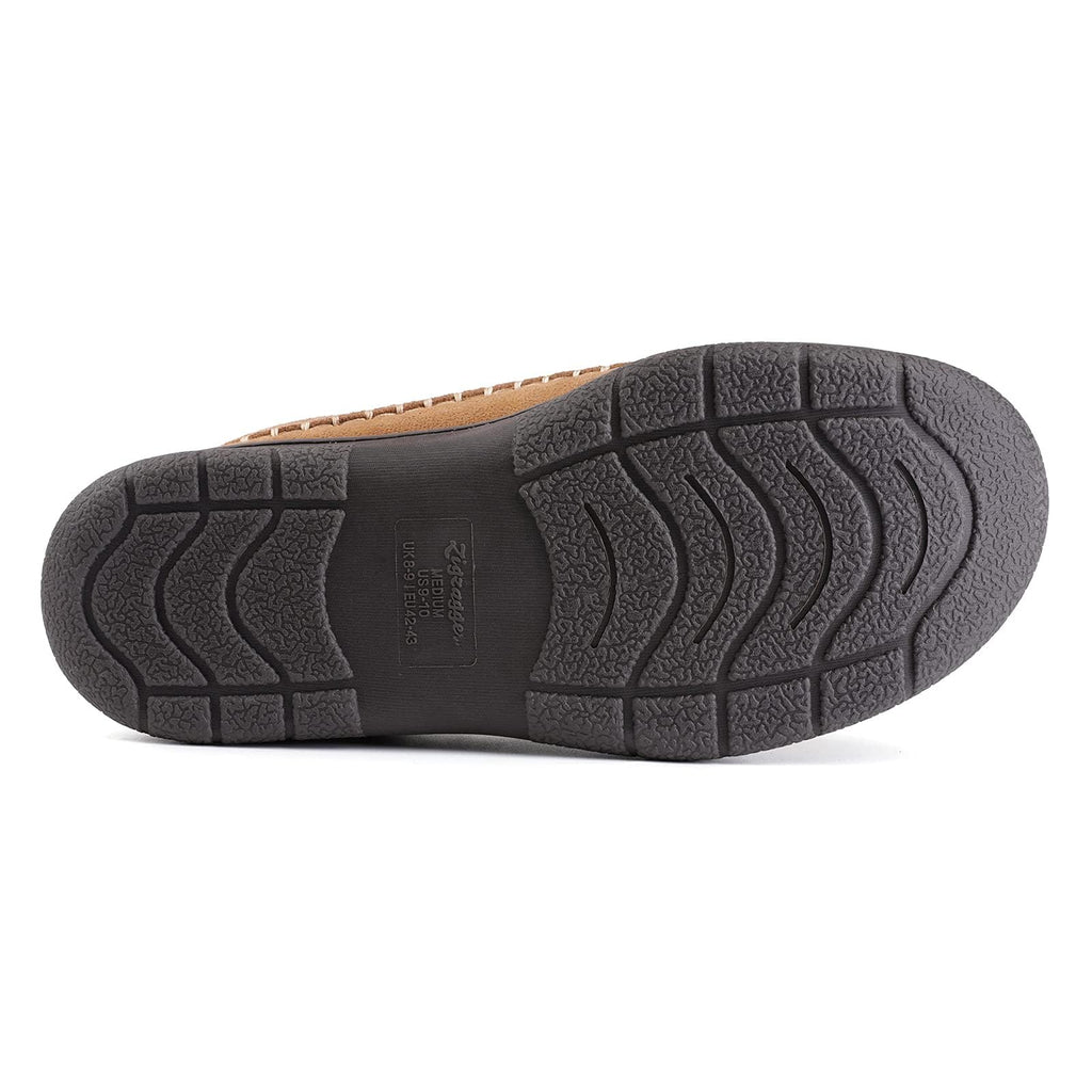 Flexible rubber sole of men's orthopedic slippers demonstrating grip pattern.