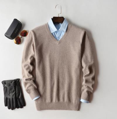 Men's cashmere sweater in gray V-neck style for formal occasions
