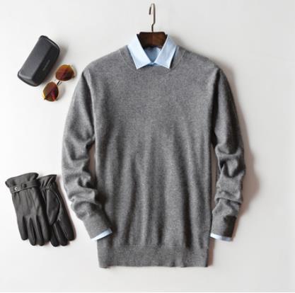 Multiple color options of men's premium cashmere sweaters displayed