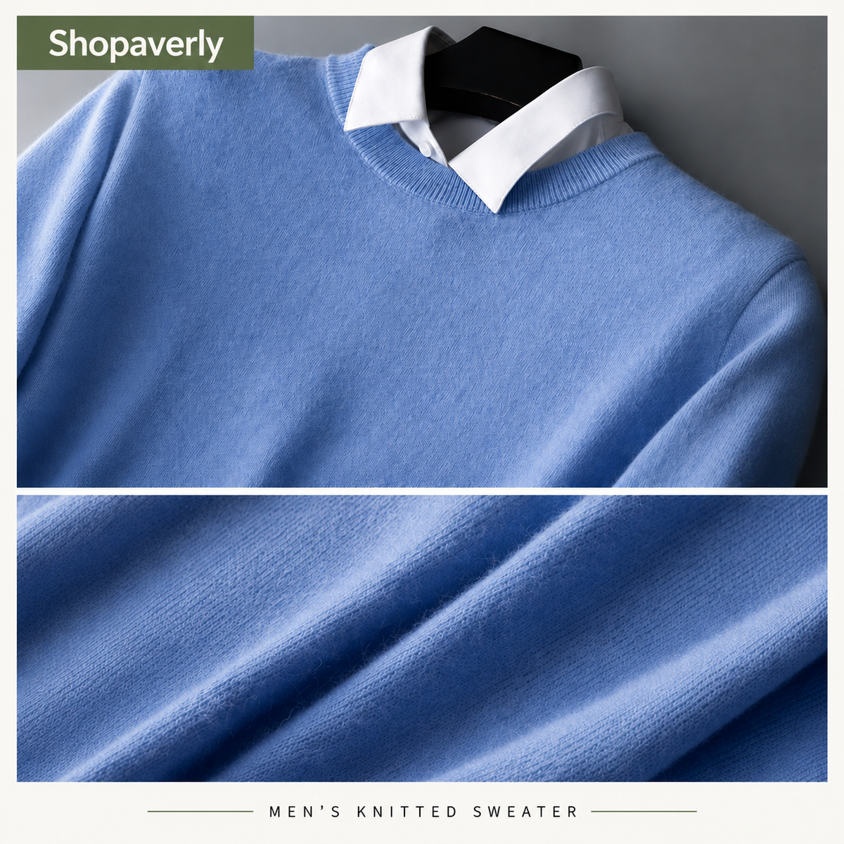 Men's cashmere sweater showing quality stitching and finish details