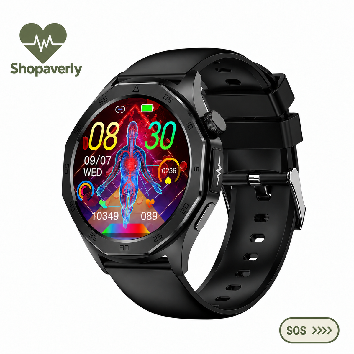 Safety CarePro smartwatch displaying health monitoring features on wrist