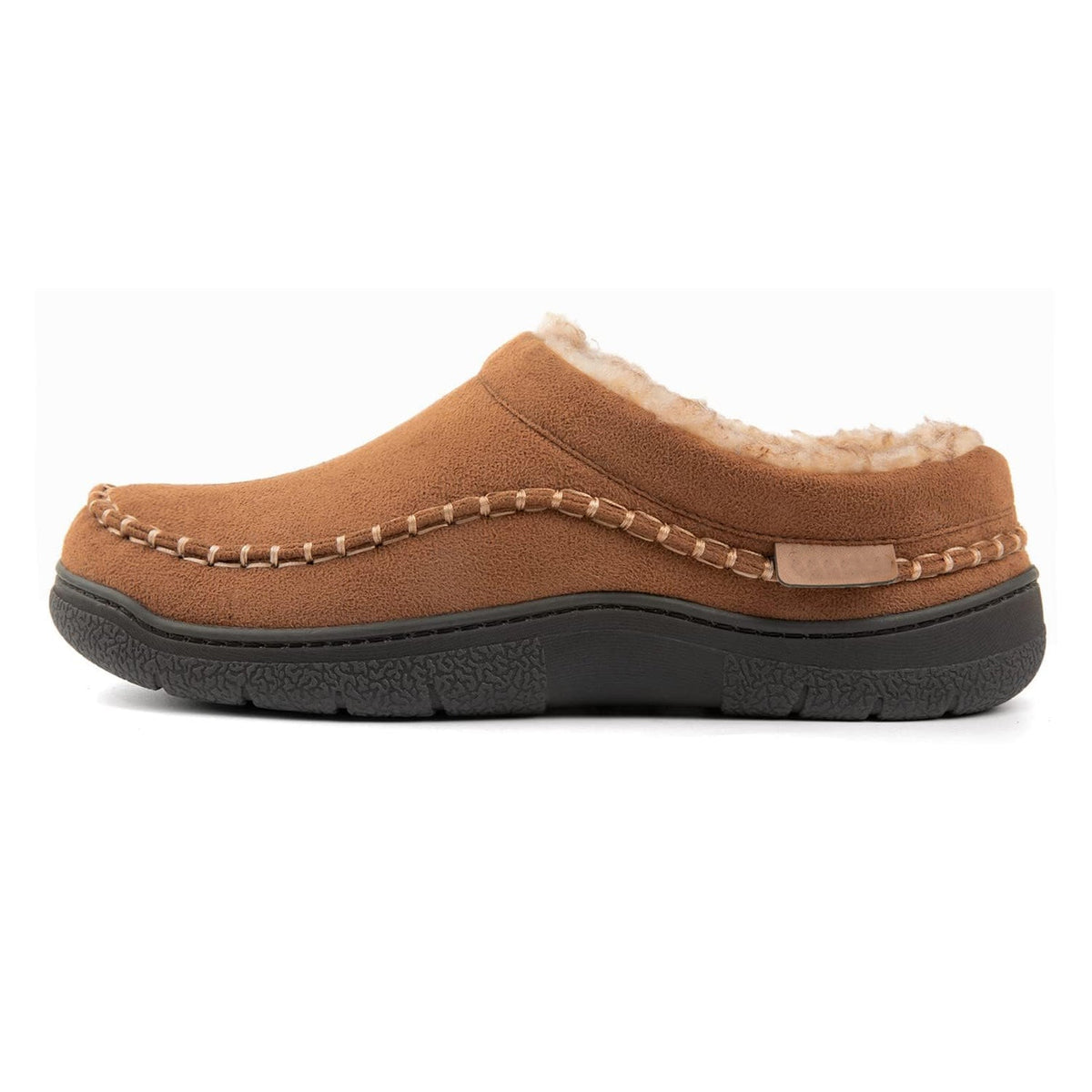 Men's orthopedic slippers in moccasin style with microsuede upper and plush lining.
