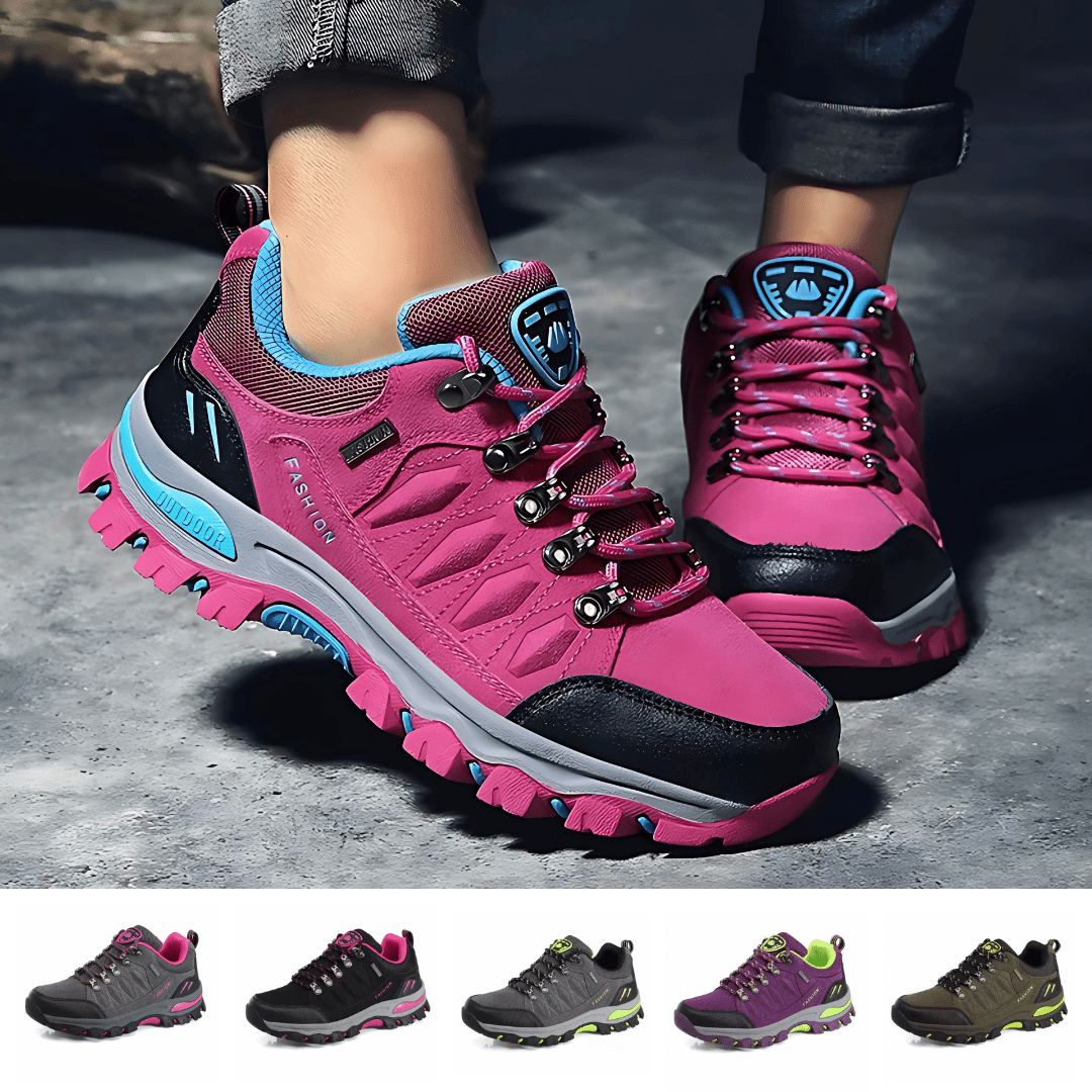 Women's waterproof hiking shoes with quick-adjust lacing system in multiple colors