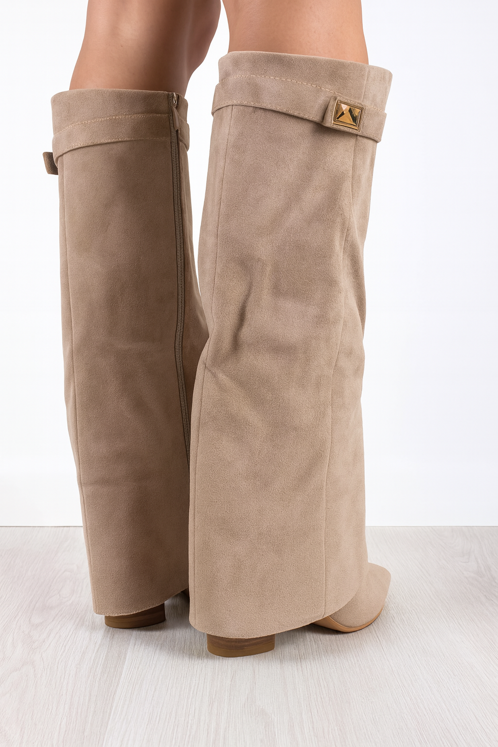 Close-up of Shopaverly women's knee-high boots showcasing premium leather texture and sophisticated finish.