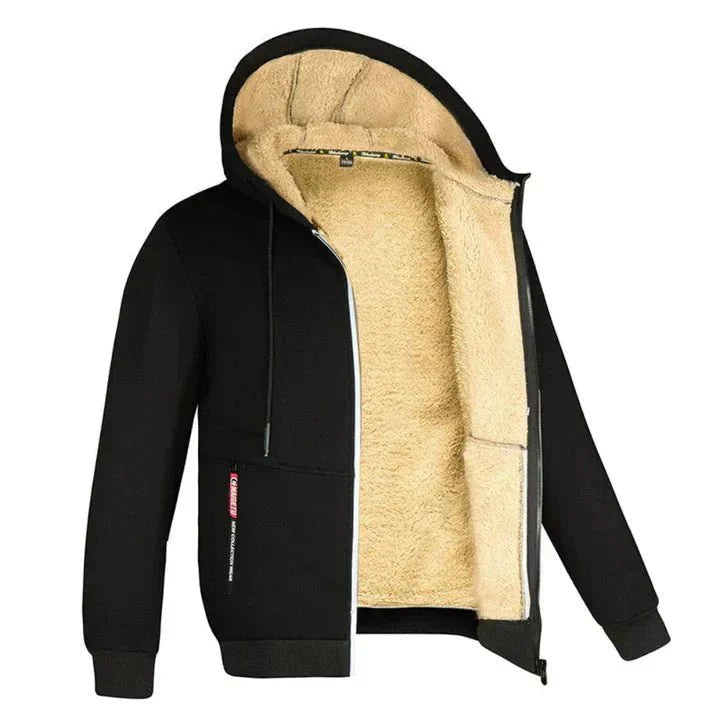 TOMMY fleece zip-up hooded sweatshirt in gray, front view.