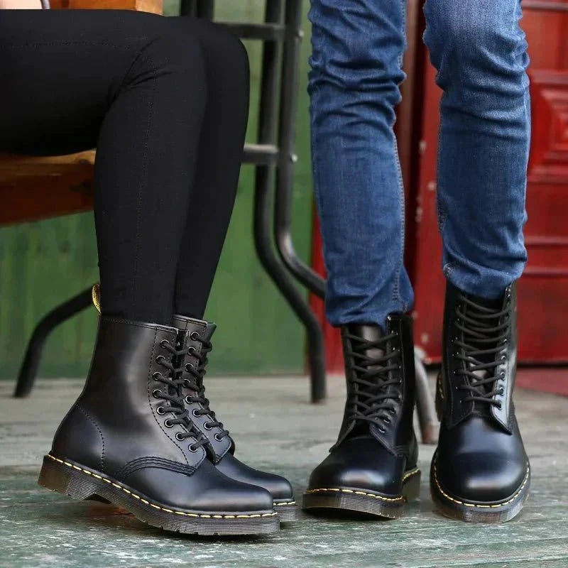 Martin boots styled for elegant occasion demonstrating versatility and timeless British design.