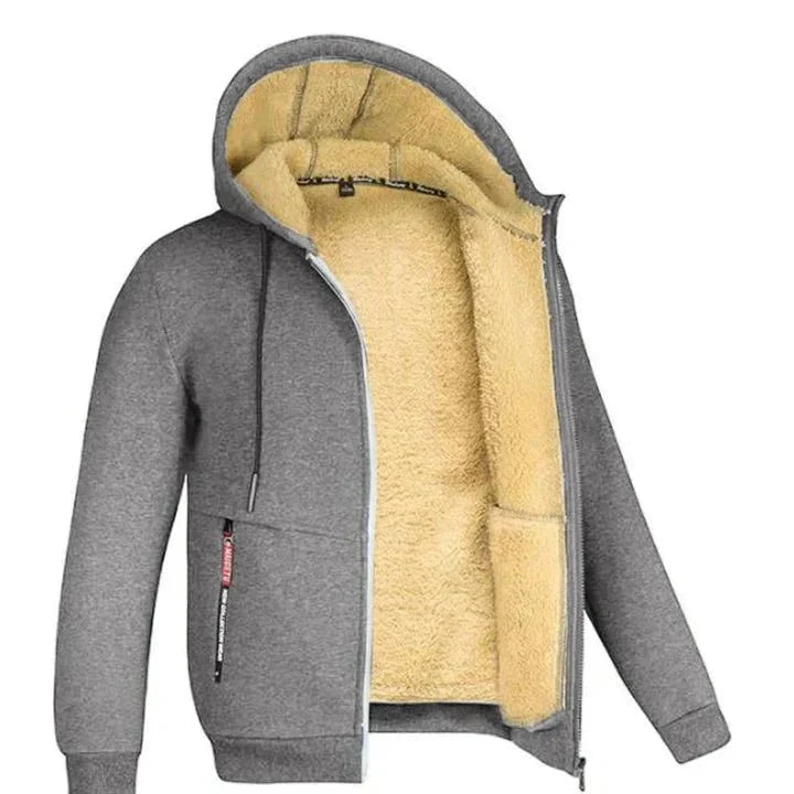 TOMMY fleece zip-up hooded sweatshirt in dark gray, front view.