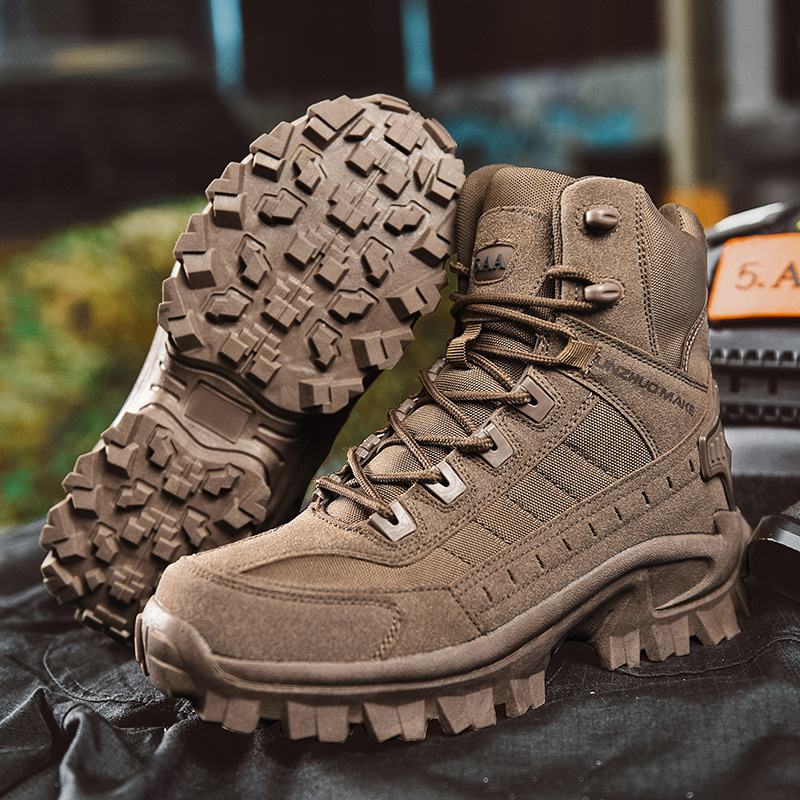 Military boots color options: yellow, brown and green combat boots
