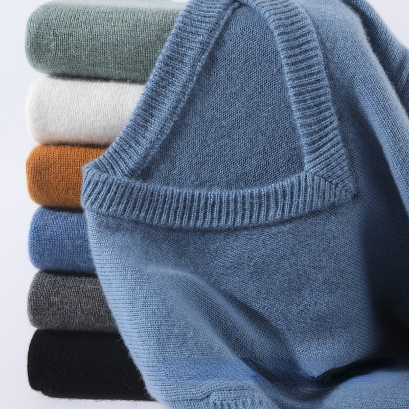 Beige cashmere sweater for men showing versatile styling options