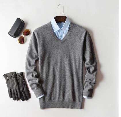 Red men's cashmere V-neck sweater demonstrating vibrant color option