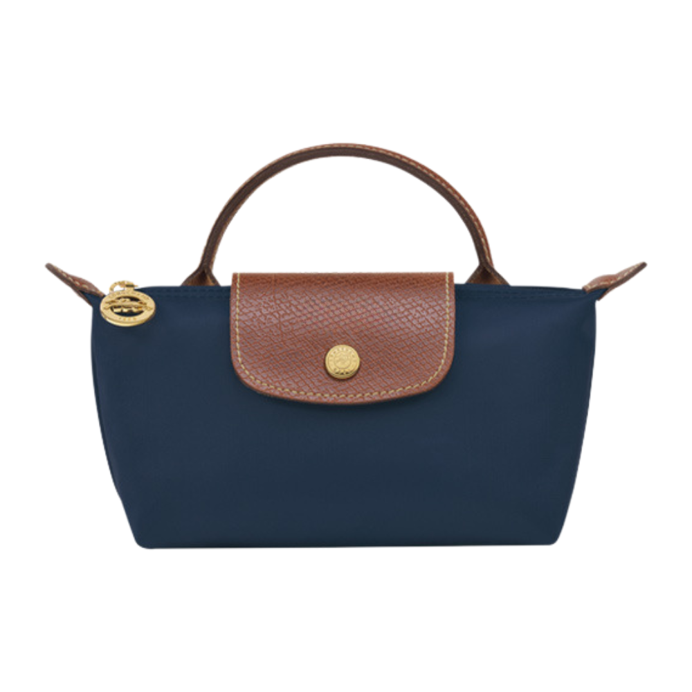 Longchamp Élan Mini Bag in Navy Blue color worn as crossbody.