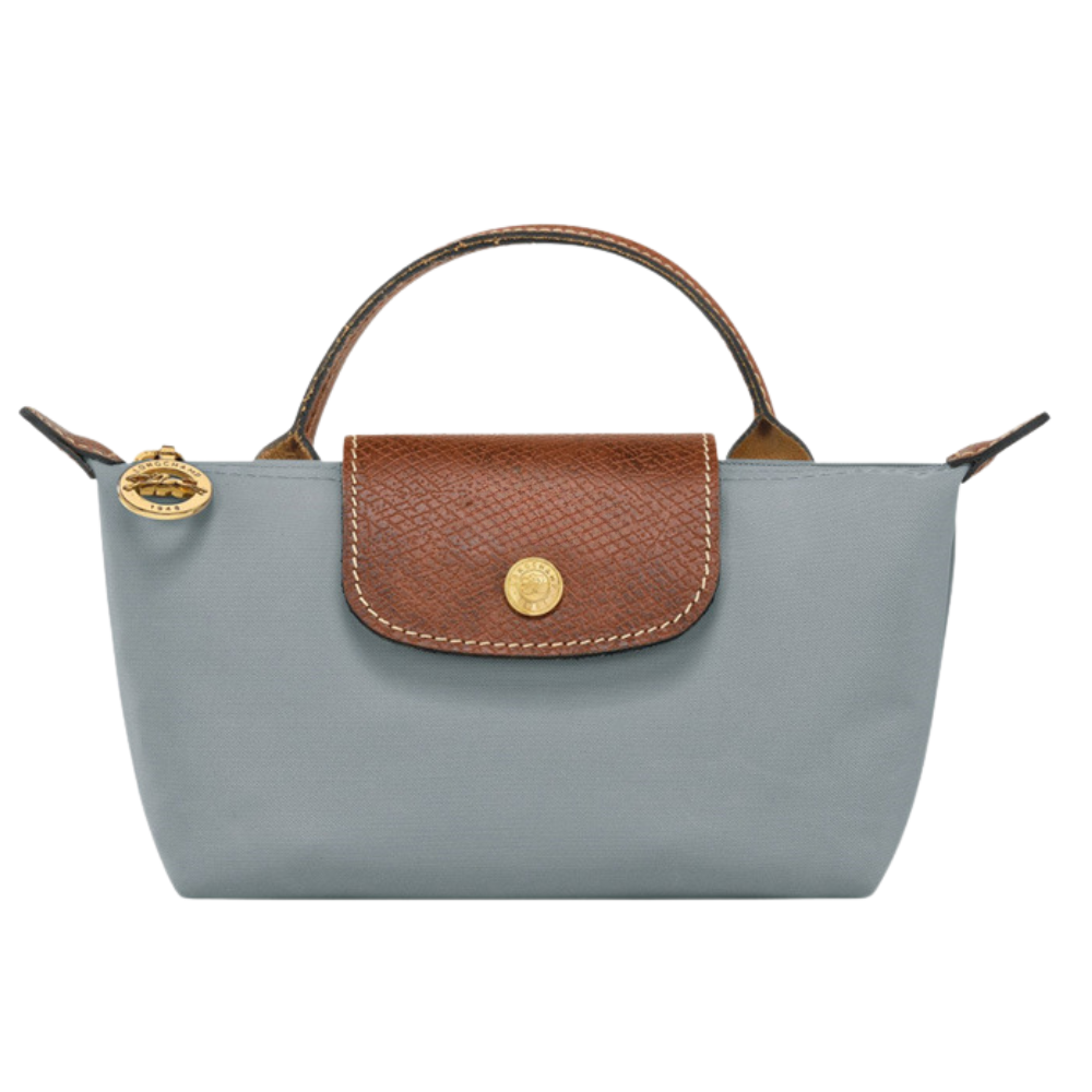 Longchamp Élan Mini Bag in Steel Grey color showing interior compartments.