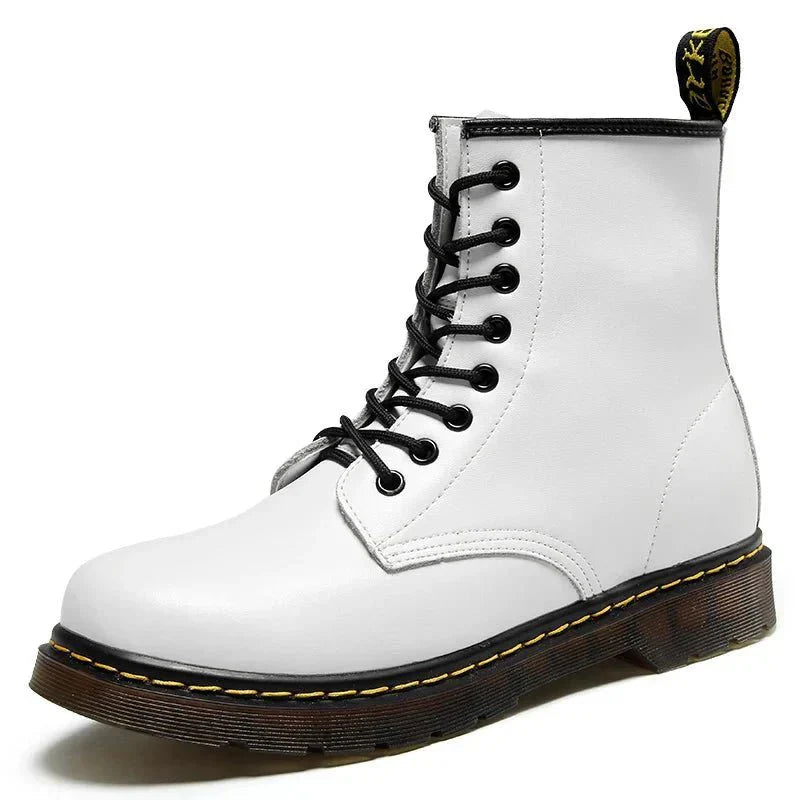 Full collection of British-style Martin boots displaying elegant aesthetic.