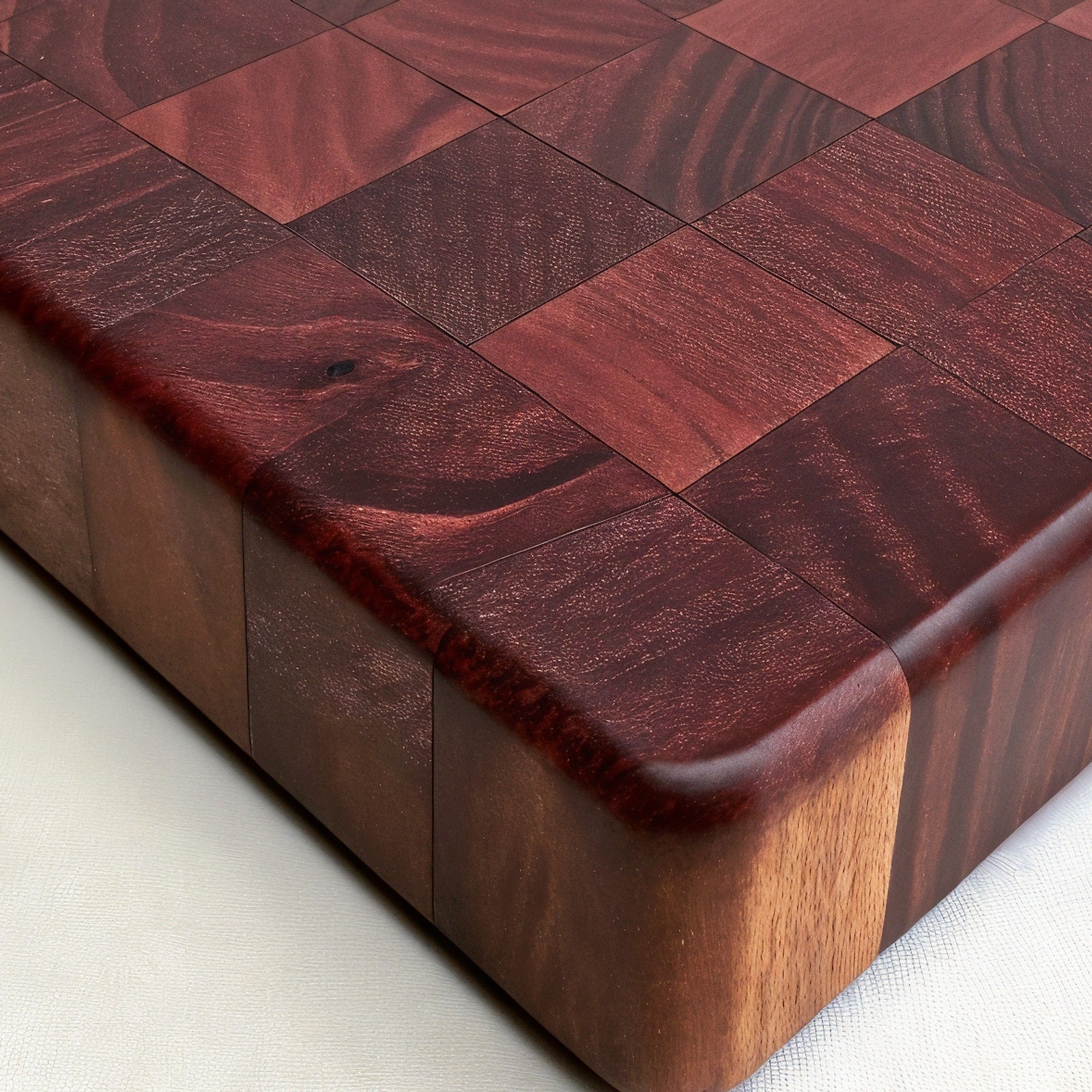 Shopaverly Purpleheart Medium Butcher Block — close view of the front edge showing thickness and rounded edges