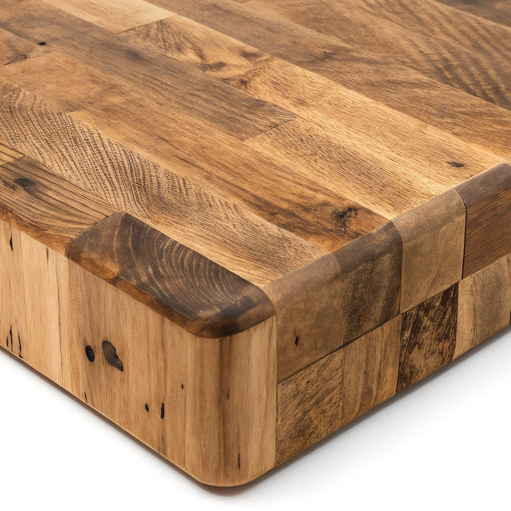 Shopaverly Hickory Rustic Butcher Block — close view of the front edge showing thickness and handle