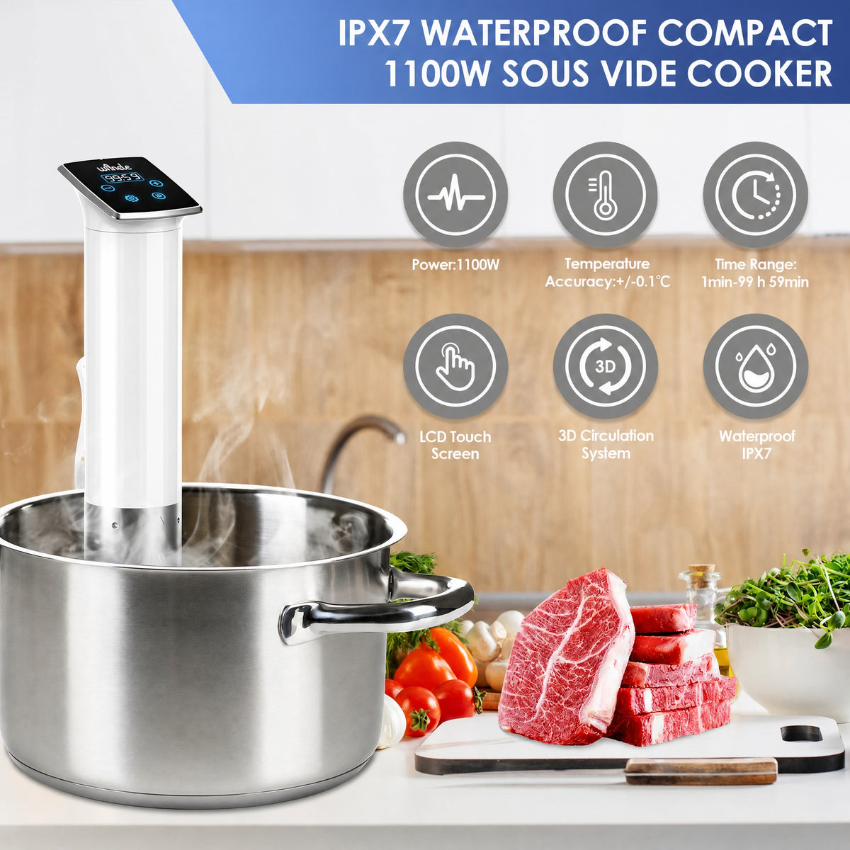 Sous Vide Machine 1100W in White - Compact Immersion Circulator with Touch Panel, Quiet Operation, I #k_d