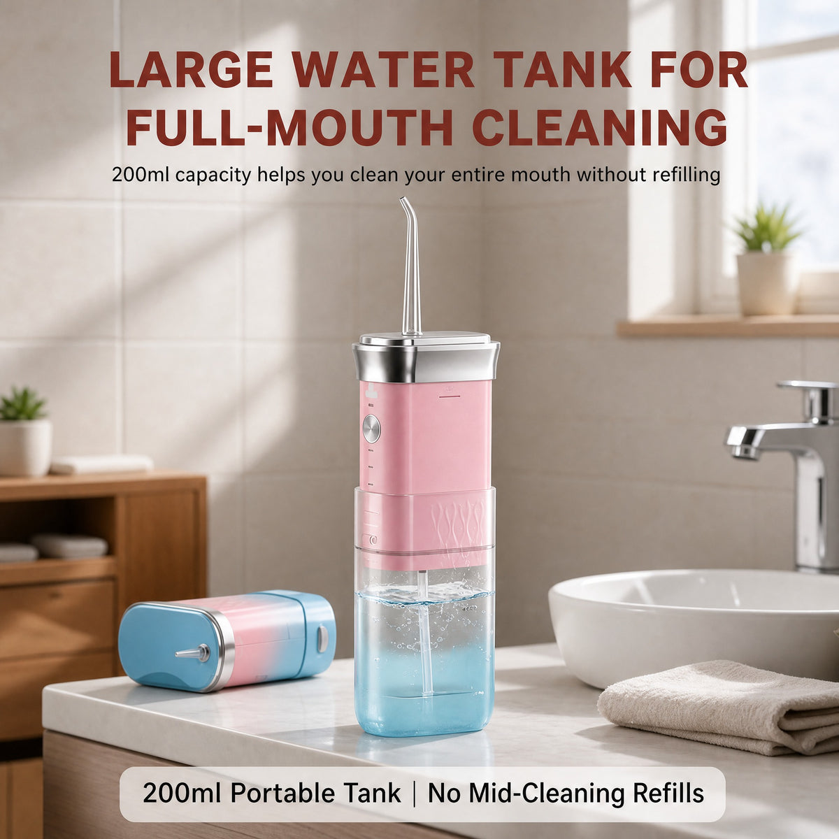 Portable Water Flosser Cordless - Foldable or Collapsible Travel Oral Irrigator, 0.6 mm Jet, Adjusta #k_d
