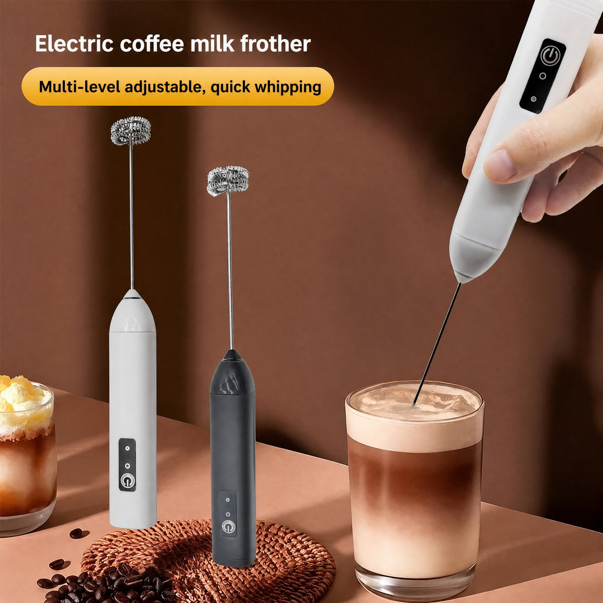 Handheld Milk Frother Rechargeable with USB-C Charging - 3-Speed Electric Coffee Foamer, 400mAh Batt #k_g