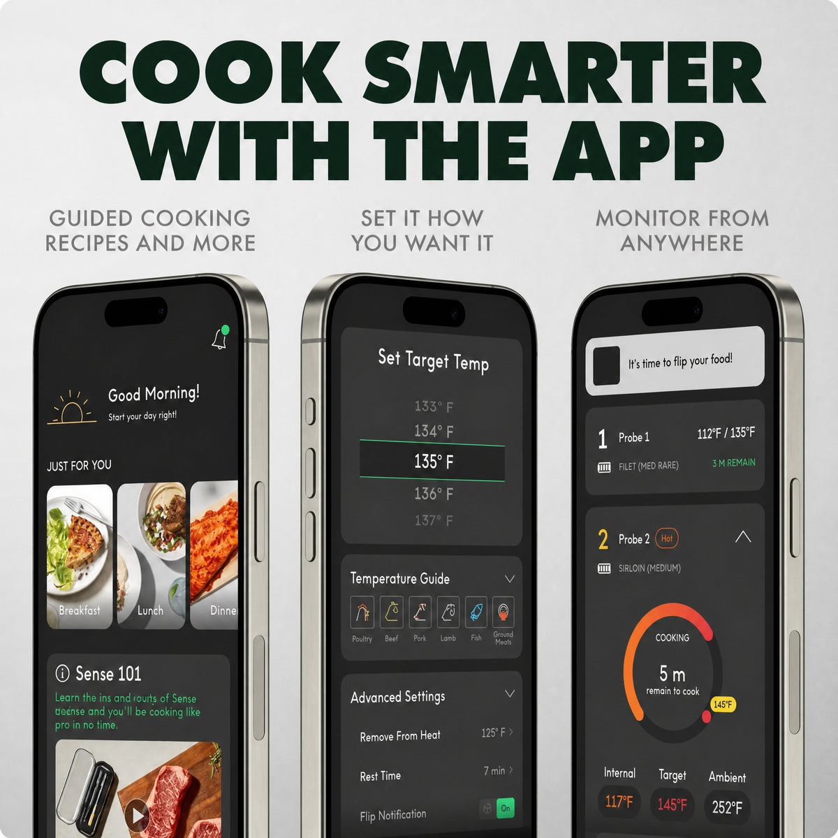 Smart Meat Thermometer with 3 Ultra-Thin Probes, WiFi Unlimited Range, 5 Sensors per Probe, Heat Res #k_g