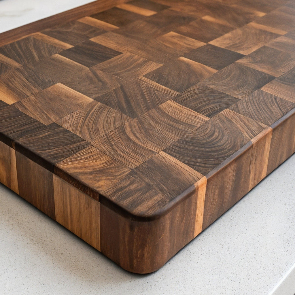 Shopaverly Walnut Premium Butcher Block — close view of the front edge showing thickness and rounded edges