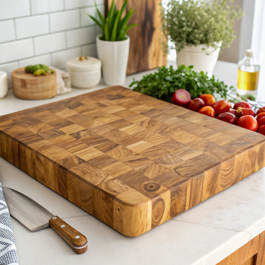 Shopaverly Elm Premium Butcher Block — three-quarter angled view showing top and edge