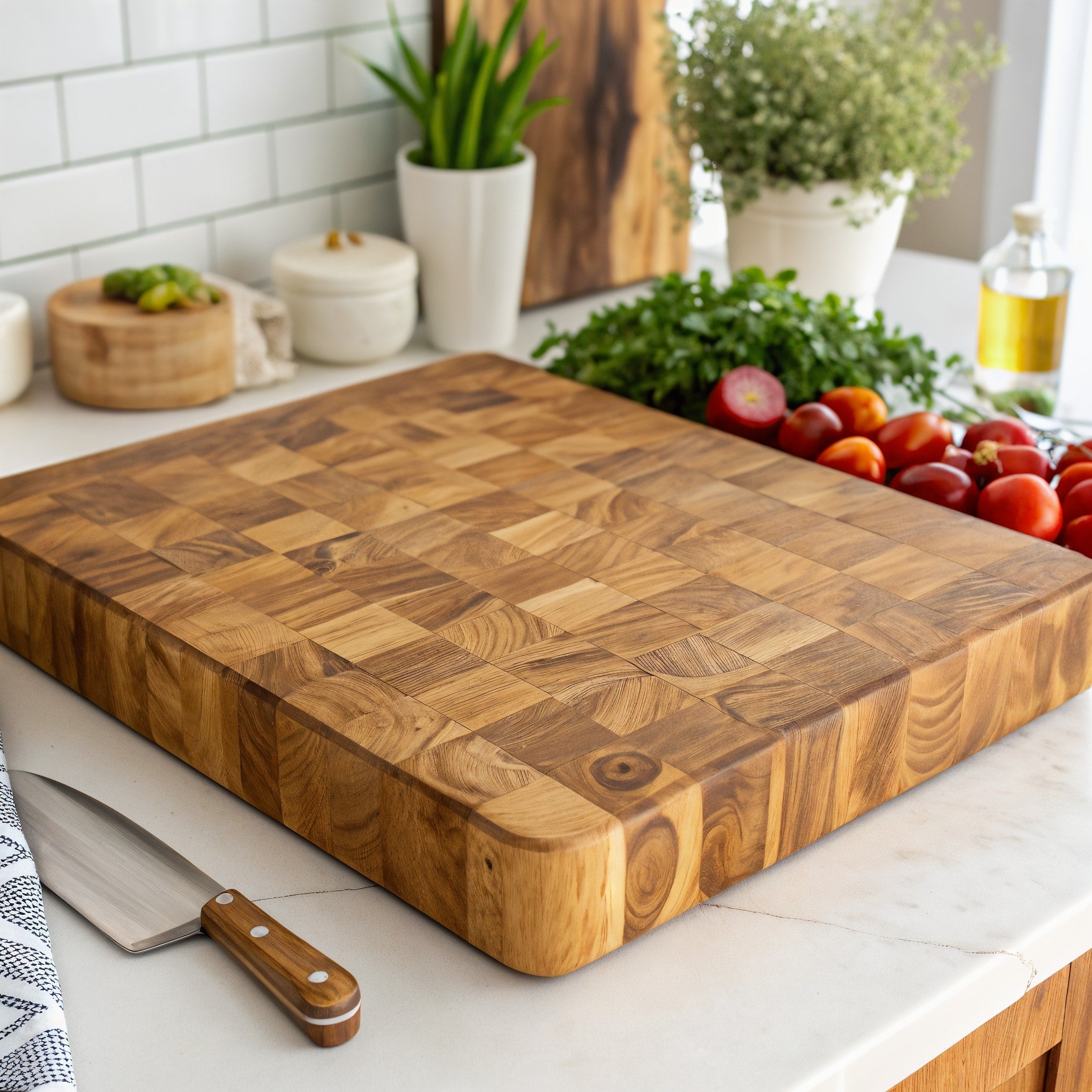 Shopaverly Elm Premium Butcher Block — three-quarter angled view showing top and edge