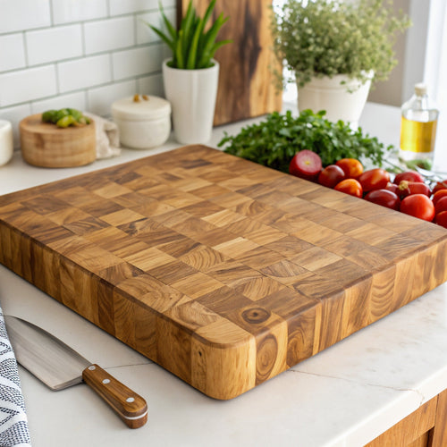 Shopaverly Elm Premium Butcher Block — three-quarter angled view showing top and edge