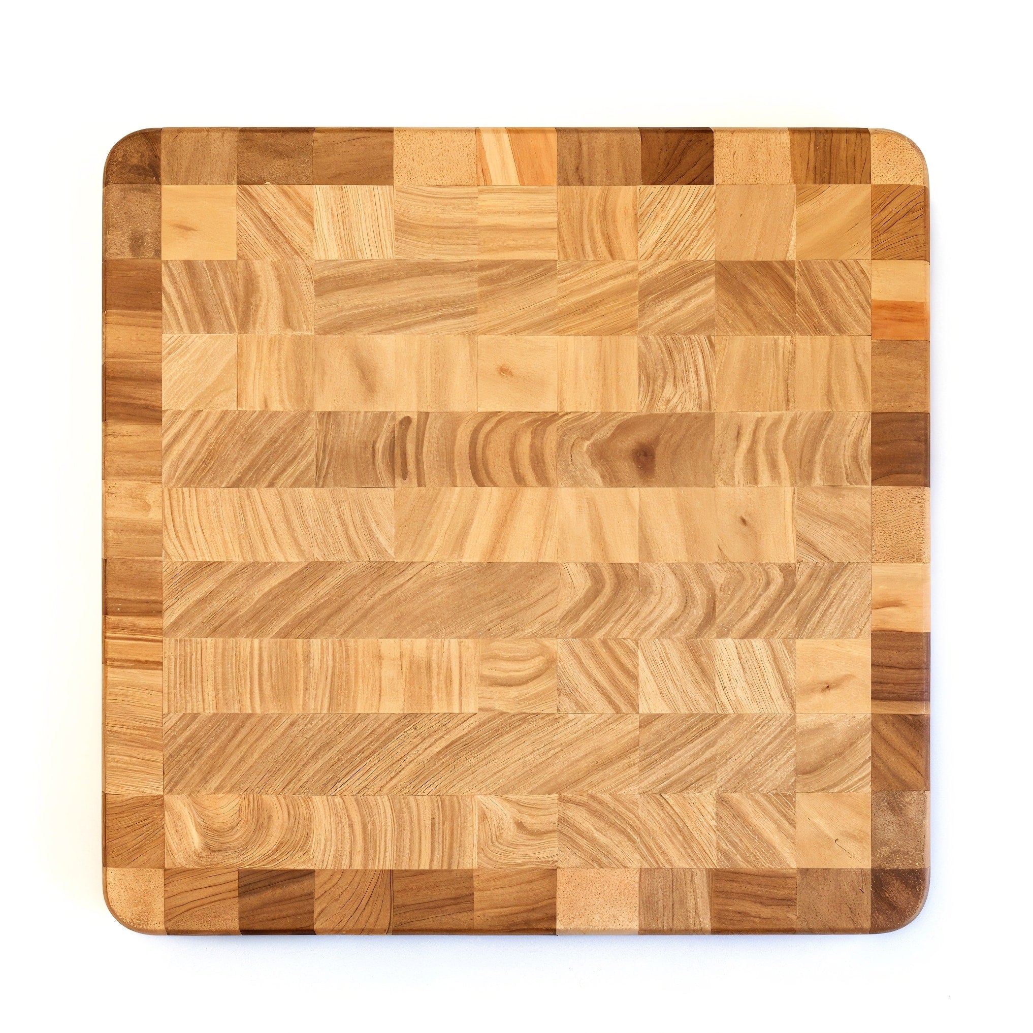 Shopaverly Ash Deluxe Butcher Block — strict top-down view showing full end-grain pattern