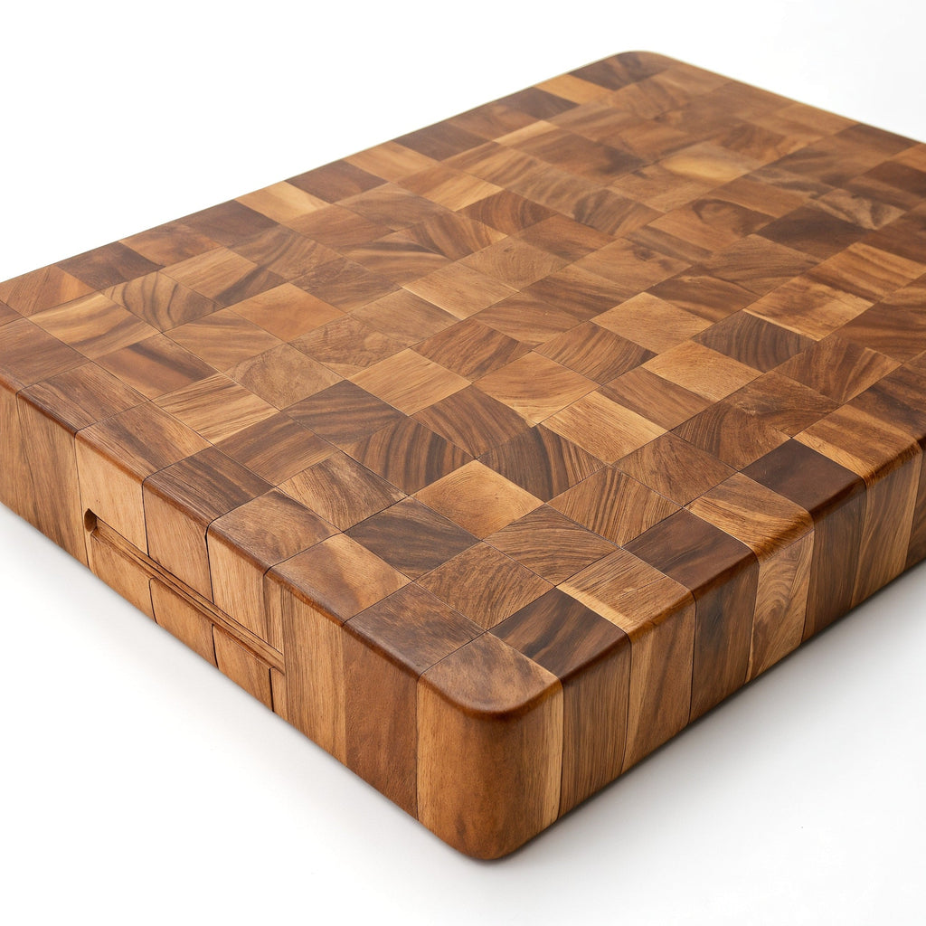 Shopaverly Teak Luxury Butcher Block — front three-quarter view showing full top face and edge thickness