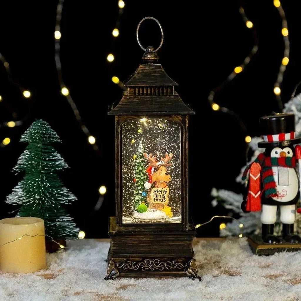 Christmas Lantern Snow Globe - Lighted Snow Globe Lantern with Swirling Glitter, USB or Battery Oper #s_S