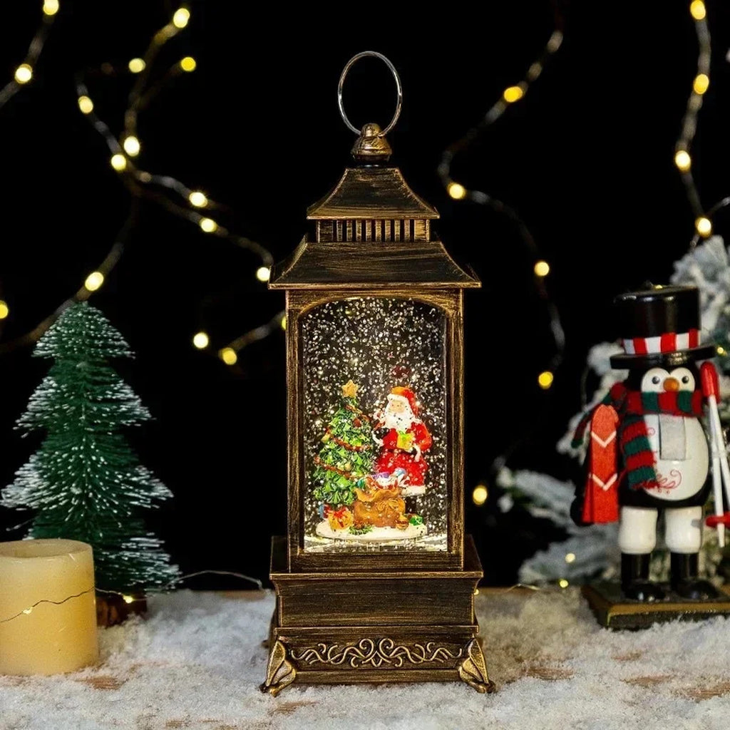 Christmas Lantern Snow Globe - Lighted Snow Globe Lantern with Swirling Glitter, USB or Battery Oper #s_S