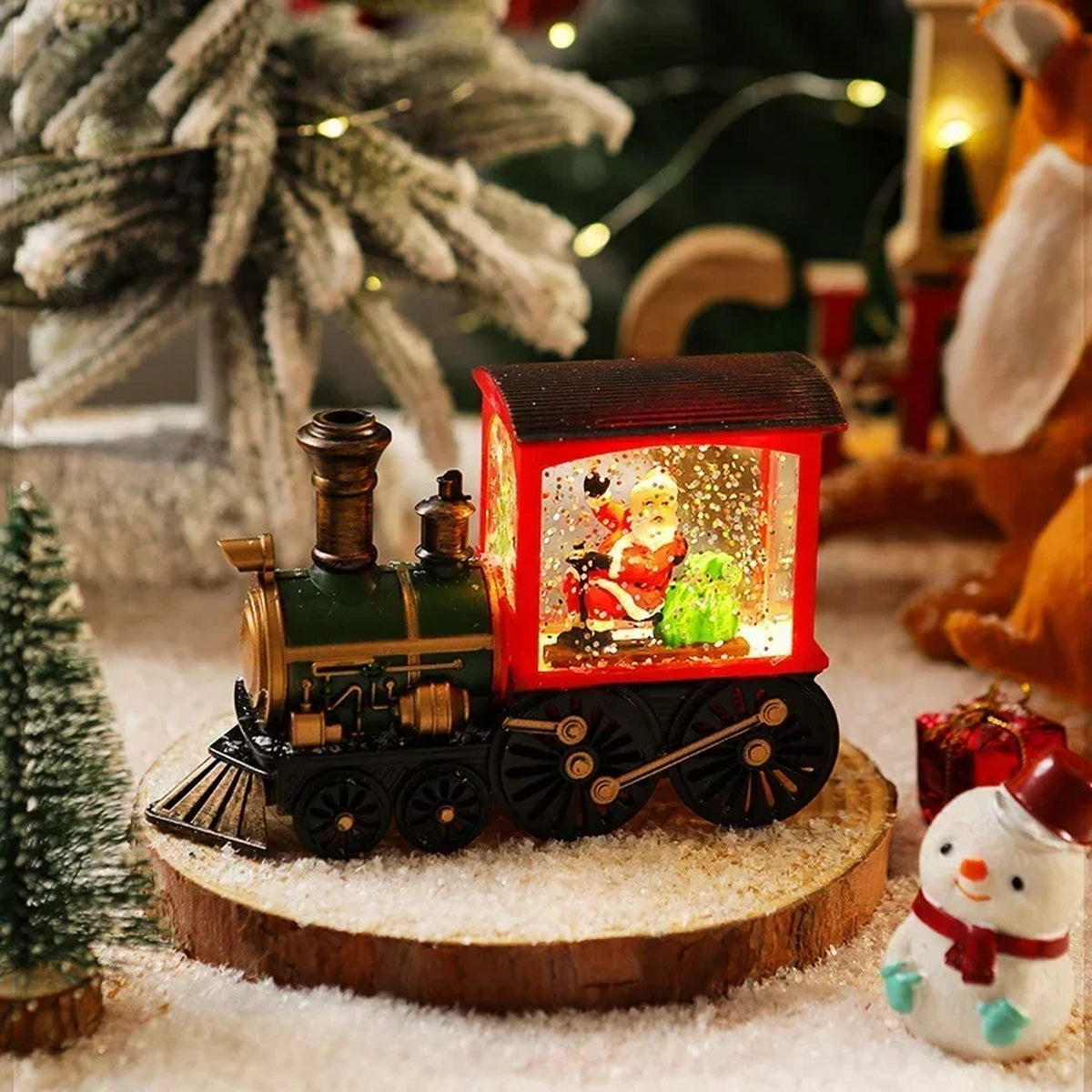 Christmas Train Snow Globe Music Box - Lighted Musical Christmas Train Decoration with Santa or Snow #s_S