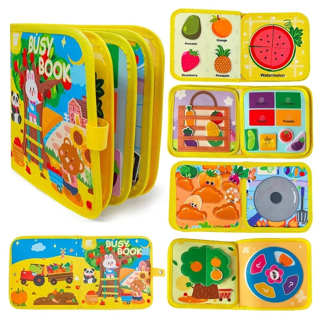 Quiet Book for Toddlers - Felt Busy Book with Farm Animals or Fruits & Vegetables Pages, Lacing, Fla #s_S