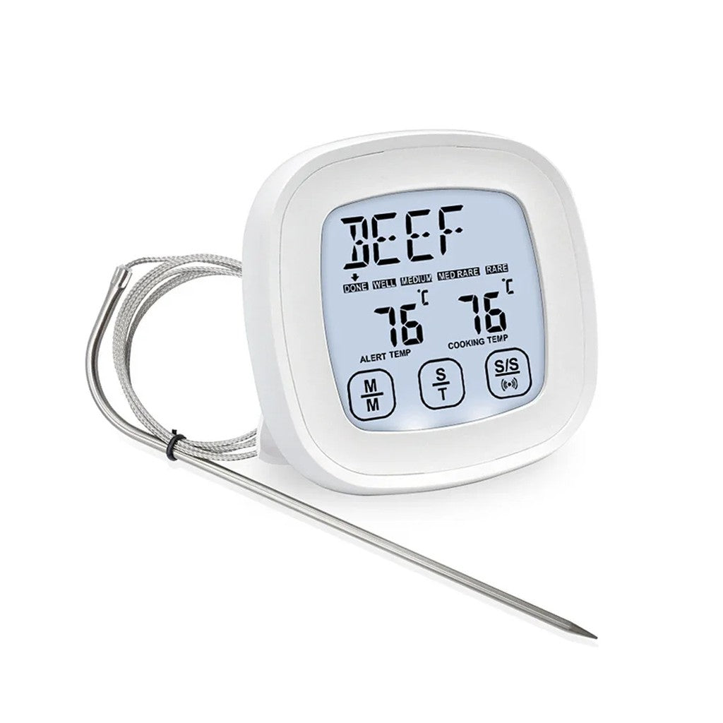 Digital Meat Thermometer with Probe & Kitchen Timer, 3.3 ft Steel Cable, -58 to 572°F, Magnetic Back #s_S