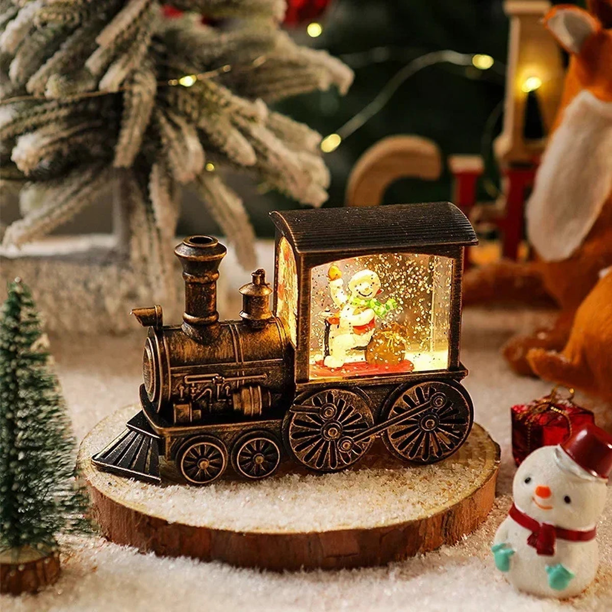Christmas Train Snow Globe Music Box - Lighted Musical Christmas Train Decoration with Santa or Snow #s_S