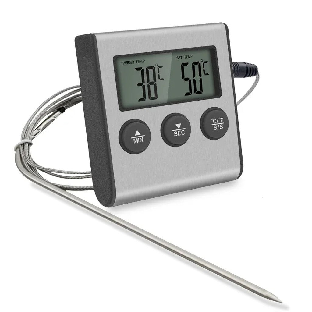 Digital Meat Thermometer with Probe & Kitchen Timer, 3.3 ft Steel Cable, -58 to 572°F, Magnetic Back #s_S