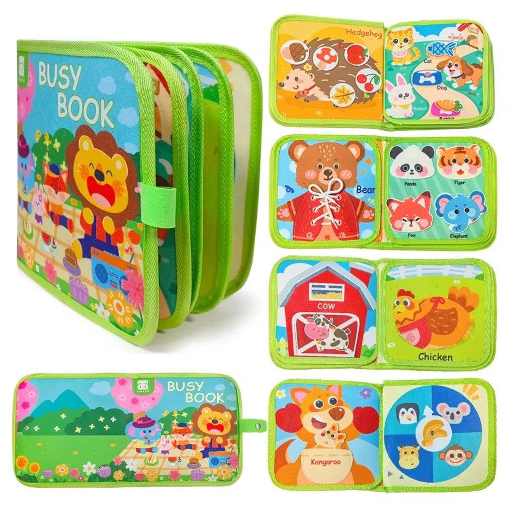 Quiet Book for Toddlers - Felt Busy Book with Farm Animals or Fruits & Vegetables Pages, Lacing, Fla #s_S