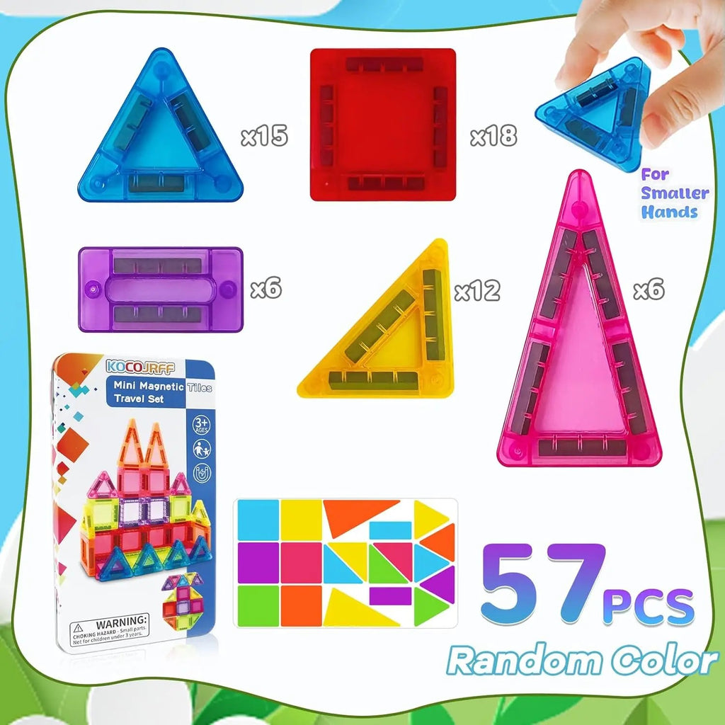 Magnetic Tiles Mini Travel Set in Metal Tin - 26, 40 or 57 Pcs Magnetic Building Blocks with Rounded #s_S